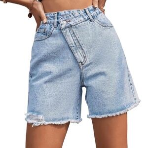 Light Blue asymmetrical Denim Women Shorts